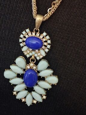 Chico's Gold-Tone Blue & Light Aqua Statement Pendant Necklace